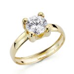 Bague solitaire en or 18 carats avec zircon cubique au centre et quatre griffes 6 x 6 mm largeur du corps ...