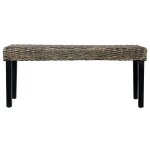 Solom@banquette de cuisine - banc moderne pour salle � manger 110cm noir rotin naturel kubu et bois dacajou ...