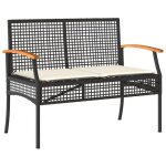 Solom@banquette de jardin - banc moderne pour jardinavec coussin noir r�sine tress�e et acacia sep90444 ...