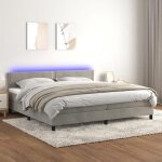 Sommier � lattes avec matelas et led - vidaxl - 200x200 cm - gris clair - velours doux - t�te de lit ...
