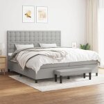Sommier � lattes avec matelas - vidaxl - gris clair - 200x200 cm - tissu polyester - t�te de lit r�glable ...