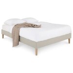 Sommier tapissier brest 160 x 200 cm structure en bois et revtement en tissu beige cadre de lit avec ...