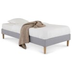 Sommier tapissier paimpol 90 x 190 cm structure en bois et revtement en tissu gris cadre de lit avec ...