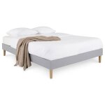 Sommier tapissier quimper 140 x 190 cm structure en bois et revtement en tissu gris cadre de lit avec ...