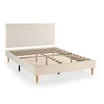 Sommier tapissier + t�te de lit niebla 140x190 cm beige