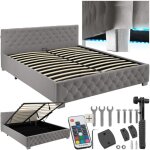 Sommier - tectake - lit capitonn avec bandes led et espace de rangement 180x200 - gris fonc