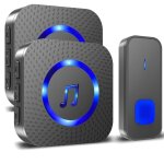 Sonnette sans fil 300m longue port�e �tanche carillon electronique 55 m�lodies 5 niveaux volume led bleu ...