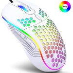 Souris gamer filaire lumineuse ultralégère design ajouré 6 boutons programmables (blanc) Souris gamer filaire lumineuse ultralégère design ajouré 6 boutons programmables (blanc)