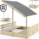 Spielwerk bac à sable en bois dépicéa 120x120cm avec toit réglable anthracite bancs protection uv jeu ... Spielwerk bac à sable en bois dépicéa 120x120cm avec toit réglable anthracite bancs protection uv jeu ...