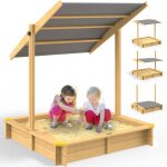 Spielwerk bac  sable en bois dpica 140x140cm avec toit rglable anthracite protection uv jeu enfants ...