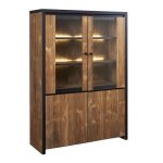 Stalone - argentier 4 portes effet bois manguier foncé et noir Stalone - argentier 4 portes effet bois manguier foncé et noir