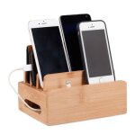 Station de charge bambou support t�l�phone 6 appareils bo�te de rangement c�bles en bois 9x17x13cm nature ...
