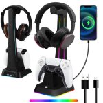 Station de charge manette ps5 avec support casque rgb chargeur manette ps5 & ps5 edge avec 2 ports usb ...