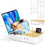 Station de charge usb c bamboo pour plusieurs appareils 60w 6 ports 3 prises secteur 3 usb c 3 usb a ...