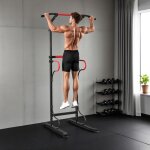 Station de musculation multifonctions barre de traction chaise romaine hauteur r�glable acier noir rouge ...