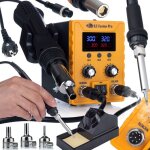 Station de soudage 2 - en - 1 s2 fusion pro ? 760w air chaud 700w + fer 60w lcd esd safe pour smd & plastique ...