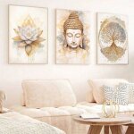 Statues de bouddha et affiches de lotuspeintures murales abstraites sur toile avec arbre de vie d�coration ...