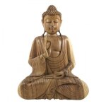Statue bouddha assis argumentation 40cm bois exotique brut