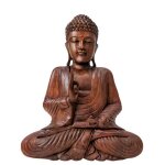 Statue de bouddha assis en bois massif sculpt main 30cm import bali