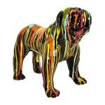 Statue chien molosse en rsine noir coulures multicolores