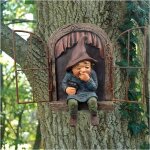 Statue jardin ext�rieur f�e gnome r�sine figurine accroch�e arbre d�coration label