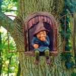 Statue de nain de jardin f��rique figurine de nain de jardin en r�sine � suspendre sculpture darbre fantaisist ...