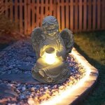 Statuette ange fe avec lumire solaire - annefly - dcoration de jardin - blanc