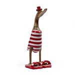 Statuette d�corative 40 cm canard rouge blanc ray� en teck ? dafly meubletmoi