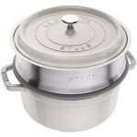 Staub cocotte ronde avec panier vapeur 24 cm blanc