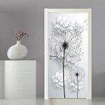 Stickers 3d porte poster fleurs blanches de pissenlit cratif papier peint porte trompe loeil pour chambre ...