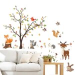 Stickers animaux de la for�t arbre renard cerf hibou d�coration murale pour chambre denfant salon label ...