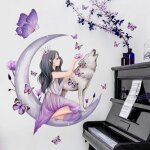 Stickers autocollants d�calque mural lune loup fleur f�ed�cor floral papillons d�coration murale pour ...