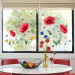 Stickers fenetre fleur printemps papillon color� autocollants fenetre vertes stickers r�utilisables de ...