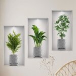 Stickers muraux 3d - 3 pices - vase - plante - dcoration murale - salon - chambre - effet raliste