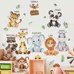 Stickers muraux - animaux - Éléphant girafe panda - 3 feuilles - décoration murale - pour enfants Stickers muraux - animaux - Éléphant girafe panda - 3 feuilles - décoration murale - pour enfants