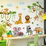 Stickers muraux animaux de la jungle arbre autocollants muraux mural stickers lion pour chambre enfants ...