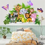 Stickers muraux animaux de la jungle tropicale éléphant lion girafe singe stickers muraux pour chambre ... Stickers muraux animaux de la jungle tropicale éléphant lion girafe singe stickers muraux pour chambre ...