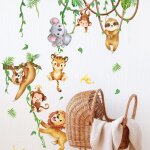 Stickers muraux animaux de la jungle vigne autocollant mural lion singe koala d�coration murale chambre ...