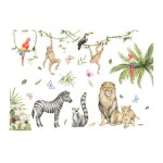 Stickers muraux animaux de jungle vigne autocollant mural safari lion singe d�coration murale chambre ...