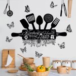 Stickers muraux cuisine citation c?ur de la maisonnoir (54x37cm) autocollant mural cuisine fleurs papillons ...