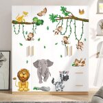 Sticker mural d�coratif pour chambre enfant motif animaux de la jungle motif �l�phant girafe lion singe ...