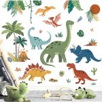 Stickers muraux dinosaure grand autocollant mural dino feuilles de palmier boho d�coration murale chambre ...