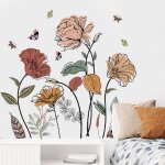 Stickers muraux fleur de jardin boho autocollant mural floral plante boh�me d�coration murale chambre ...