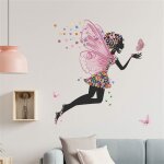 Sticker mural - fleur - silhouette fille - multicolore - amovible - dcoration enfantine