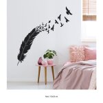 Sticker mural - lumal�a - plume oiseaux - noir - 10x33 cm