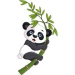 Sticker mural - panda jouant sur la branche bambou - 24x45 cm - vert - pvc - dcoration murale as shown ...