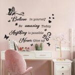 Stickers muraux phrase famille autocollant mural citations papillon noir deco stickers salon cuisine ...