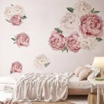Stickers muraux pivoine rose / beige autocollant sticker mural fleurs plantes feuilles nature d�cor pour ...