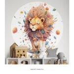Sticker mural rond / cercle enfants - lumal�a - 3617689838014 - lion - adh�sif mat - diam�tre 70 cm