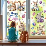 Stickers de p�ques - ulisem - lot de 9 feuilles - ?ufs color�s - lapins mignons - r�utilisables